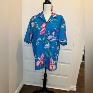 Vintage Blue Floral Hawaiian Shirt